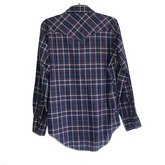 Wrangler Shirt Plaid Long Tails Purple Pearl Snaps Western - Picture 3 of 10